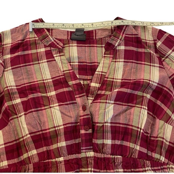 Oh Baby Maternity Size Large Red/Tan Plaid Button-up Shirt Tunic By Motherhood - Picture 6 of 12